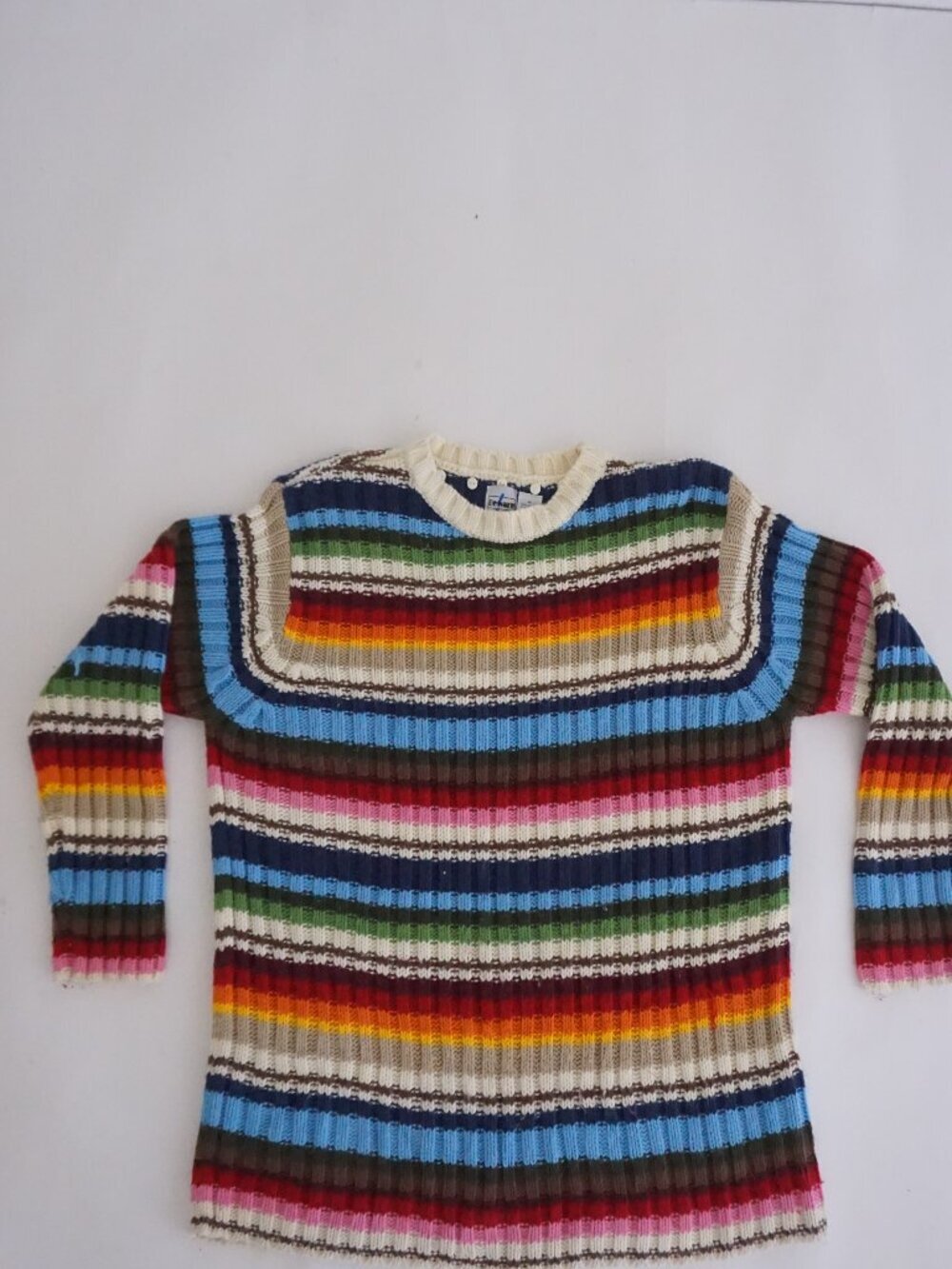 Vintage BeWare Multicolor Rainbow Stripe Chunky Knit Sweater Colorblock 1X
